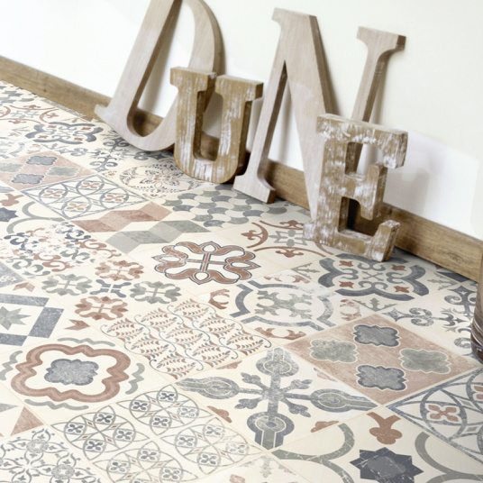 Tapis sur mesure Vinyle Carreaux de ciment - Naturel