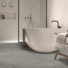 Sol Vinyle Textile Spécial Rénovation - Carrelage carré - Gris clair - salle de bain