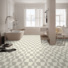 Sol Vinyle Textile Relief 3D - Carrelage gomtrique mix crme et terrazzo - salle de bain