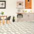 Sol Vinyle Textile Relief 3D - Carrelage gomtrique mix crme et terrazzo - salle  manger cuisine