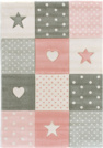 Tapis enfant fille - toile et cur - Rose pastel gris crme