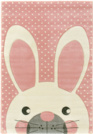 Tapis enfant fille - Lapin blanc - Rose pastel  pois