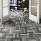 Sol Vinyle Textile Relief 3D - Imprimé parquet mosaïque gris - Salon