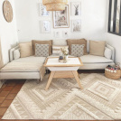 Tapis en relief géométrique - Salvador - Losanges écru et beige naturel - Ambiance Salon