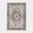 Tapis doux à motif oriental - Yasmine - Bleu nuit et rose