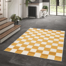 Tapis intérieur et extérieur motif damier - Marius - Jaune moutarde - couloir