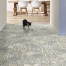 Sol Vinyle Textile Relief 3D - Carreaux de ciment floral gris et beige - Couloir