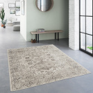 Tapis à motif oriental en tissus chenille recyclé - Yanis - Gris et brun - entrée