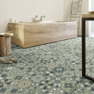 Sol Vinyle Textile Relief 3D - Carreaux de ciment Capucine vert d'eau - Salon