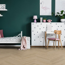 Parquet vinyle rigide Ultime - Pose clipsable bâton rompu - Chêne amande - chambre