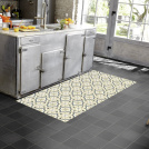 Tapis sur mesure Vinyle Effet carreaux de ciment - Arabesques vert et bleu - Cuisine