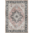 Tapis doux  motif oriental - Yasmine - Bleu nuit et rose