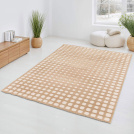 Tapis Art Abstrait caramel dans salon moderne, ambiance douce et chaleureuse