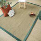 Tapis Jonc de mer - Assam chevron - Ganse lin vert sapin