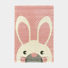 Tapis enfant fille - Lapin blanc - Rose pastel à pois