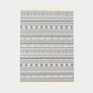 Tapis en coton blanc  franges - Aztque - Motifs gris