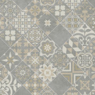 Sol Vinyle Textile - Relief 3D - Carreaux de ciment floral - Gris et beige