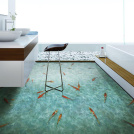 Sol Vinyle Textile Relief 3D - Imprimé poisson Koï japonais - Salle de bain