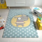 Tapis Mrinos Enfant Doggy - Chien marrant - Bleu  pois