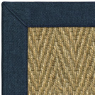 Tapis jonc de mer Bihar fin chevron, ganse polypropylène bleu nuit