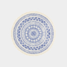 Tapis rond en coton blanc à franges - Aztèque - Motifs bleu