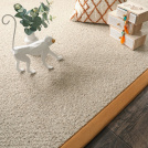 Tapis pure laine - Latoon grège - Ganse coton moutarde