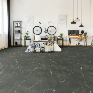 Sol vinyle Inspiration effet marbre noir - chambre