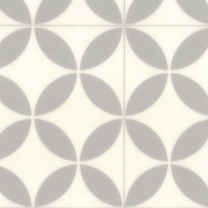 Détail du sol vinyle Prestige Batitec - Magali T94 avec motifs géométriques gris clair et blanc formant un décor répétitif