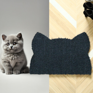 Paillasson design Chat Miaou anthracite en fibres naturelles de coco