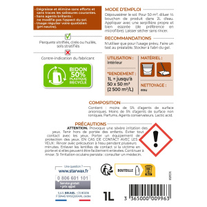Nettoyant concentré Parquets et Sols Stratifiés Starwax - 1L - étiquette