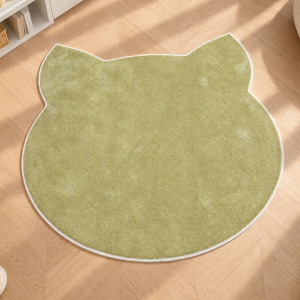 Tapis Miaou - Chat Kawai - Vert matcha, tapis déco en forme de chat confectionné en France