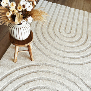 Tapis de salon - Néo Circle - Courbe écru et crème - salon