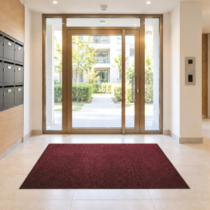 Tapis sur mesure Paillasson Brosse Coco 17 mm - Rouge, tapis d'entrée aux dimensions personnalisables apportant une touche de couleur à un hall contemporain lumineux