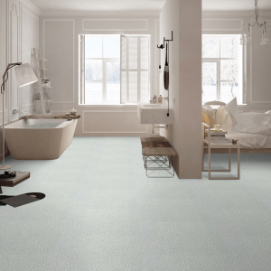 Sol PVC Sol Vinyle Style - Carrelage petite mosaïque argentée - Bleu adapté pièces humides