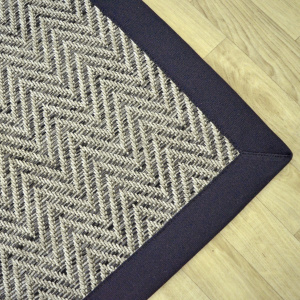 Tapis tissé plat Java Chevron silver ganse coton noir - coin