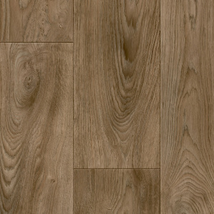 Détail du sol vinyle Batimax Burned Wood T37 imitation parquet brun, avec veinures prononcées, nœuds et variations naturelles du bois