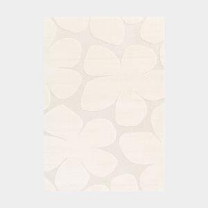 Tapis de salon en relief Flower Power motif fleurs crème vu de dessus, design épuré et texture douce