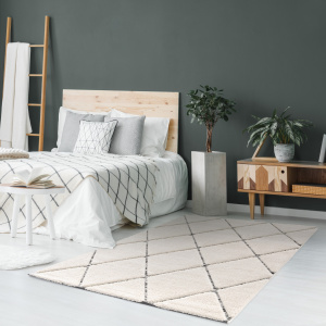 Tapis de salon graphique en relief - Louisa - Crème et noir - chambre