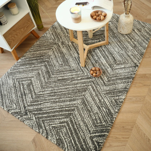 Tapis ultra-doux - Minimaliste - Anthracite dessin graphique beige - Vue de loin