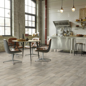 Sol PVC Premium Envers Textile - imitation Parquet grisé - Salle à manger