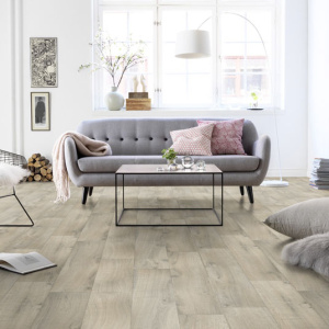 Sol PVC Premium Envers Textile - imitation Parquet grisé - Salon