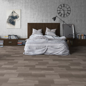 Sol PVC Best - Motif carrelage rectangulaire - Béton marron foncé - Chambre