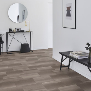 Sol PVC Best - Motif carrelage rectangulaire - Béton marron foncé - Pièce à vivre