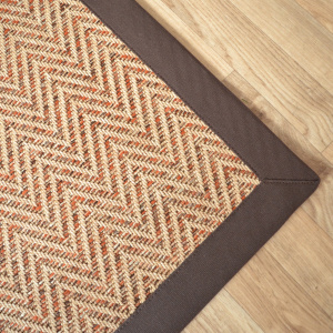 Tapis tissé plat Java Chevron nature ganse coton marron - coin