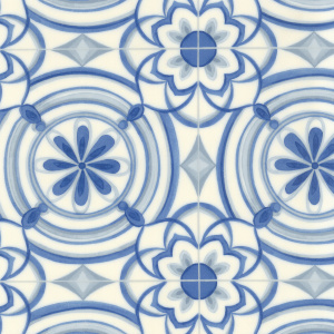 Gros plan des carreaux du Sol Vinyle Textile Rénove - Effet carreaux de ciment Andalousie - Bleu