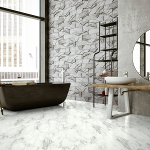 Dalle vinyle - Gerflor Senso Unik - Soleiado dans une salle de bain de caractère avec baignoire noire