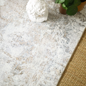 Tapis salon en velours Archi blanc marbré marron et camel - vue du dessus