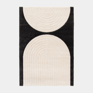 Tapis de salon en relief Modern Circle noir et crème