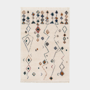 Tapis motif berbère à franges - Empreinte du désert - Bleu touareg, camel
