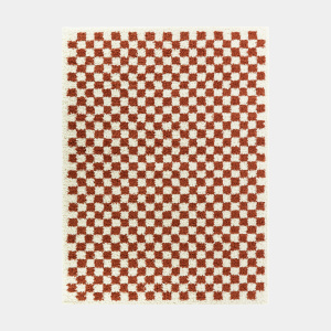 Tapis damier à poils longs - Colorama - Rouge terracotta